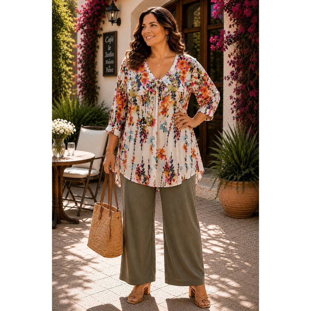 NorthStyle 3X Floral Tunic Top Boho Cottagecore Stretch V Neck Flowy